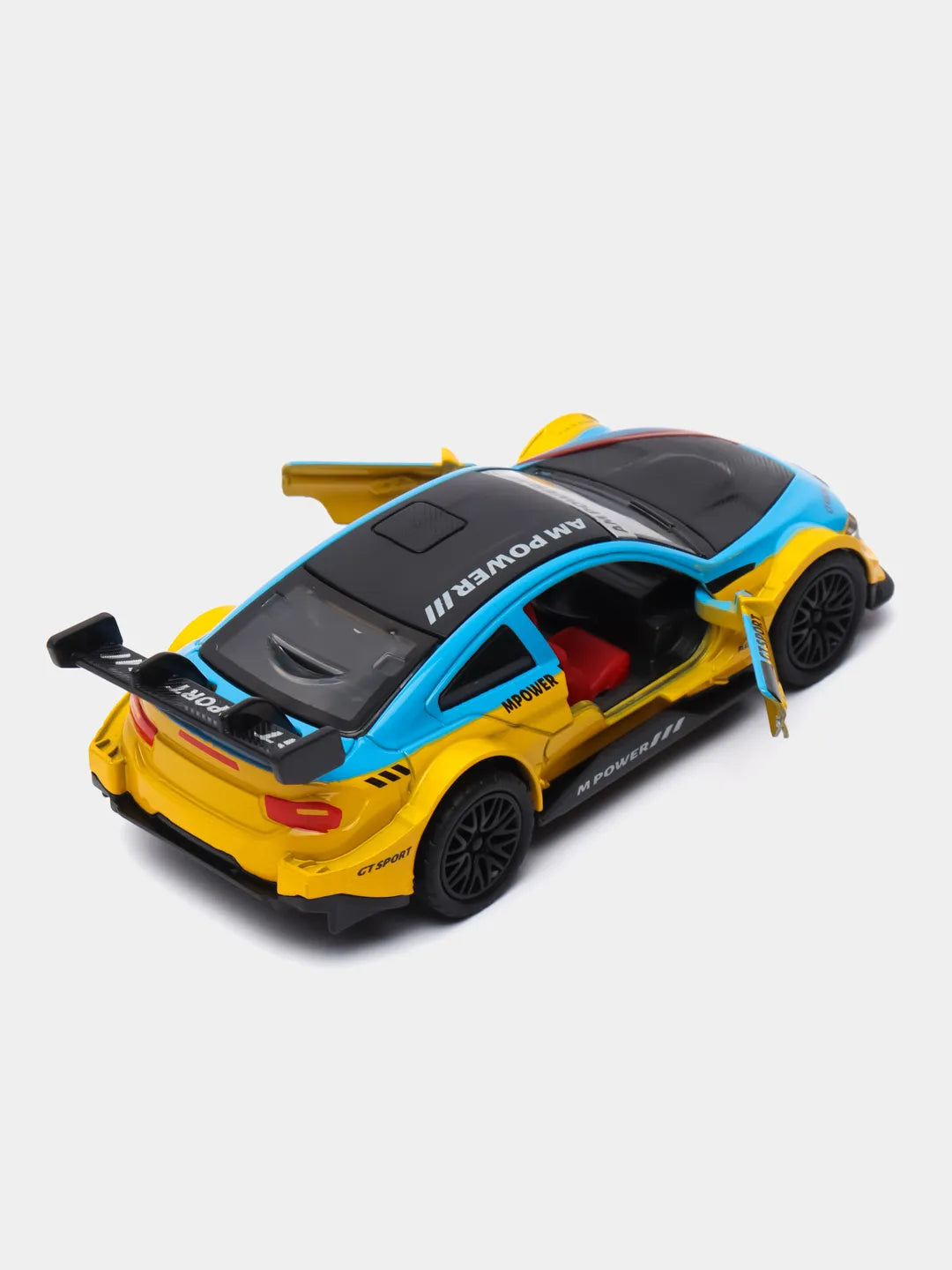 BMW M4 Sports Car Yellow and blue 1:36 Scale