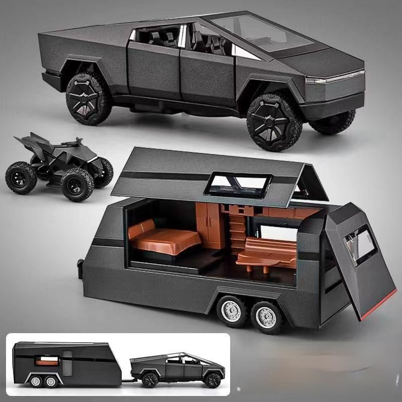 Tesla Cybertruck Trailer Camper 1:32 Diecast Scale model BLACK