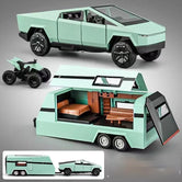 Tesla Cybertruck Trailer Camper 1:32 Diecast Scale model BLUE