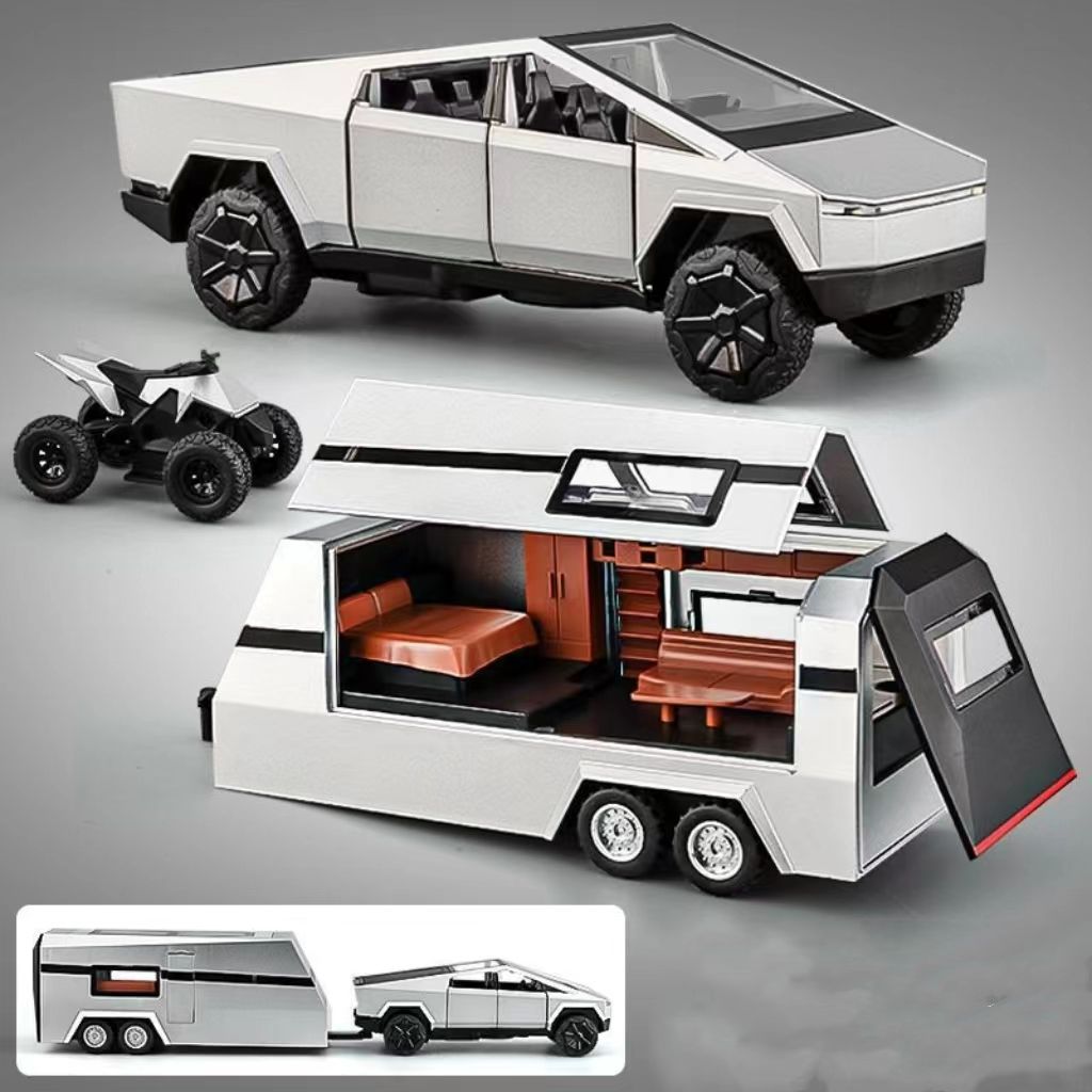 Tesla Cybertruck Trailer Camper 1:32 Diecast Scale model GREY